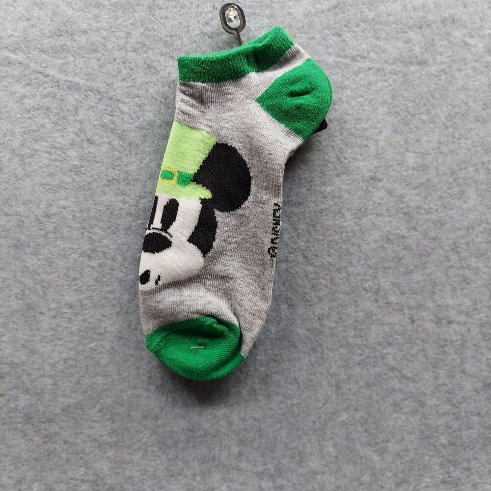 Disney Mickey Mouse Saint Patty Ankle Socks Gray & Green Fits Shoe Sizes 4-10